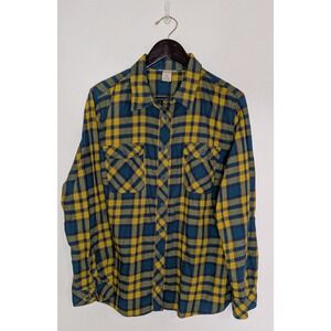 Duluth Trading Women 2XL Teal/Yellow Flannel Button Front Long Sleeve Shirt